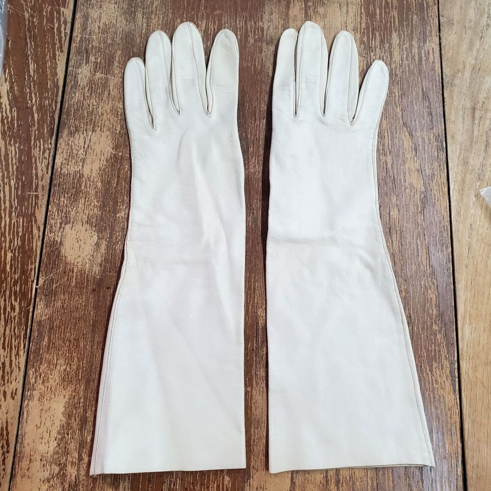 Vintage Fownes White Leather Gloves Womens Size B Butter Soft Formal Dress Long